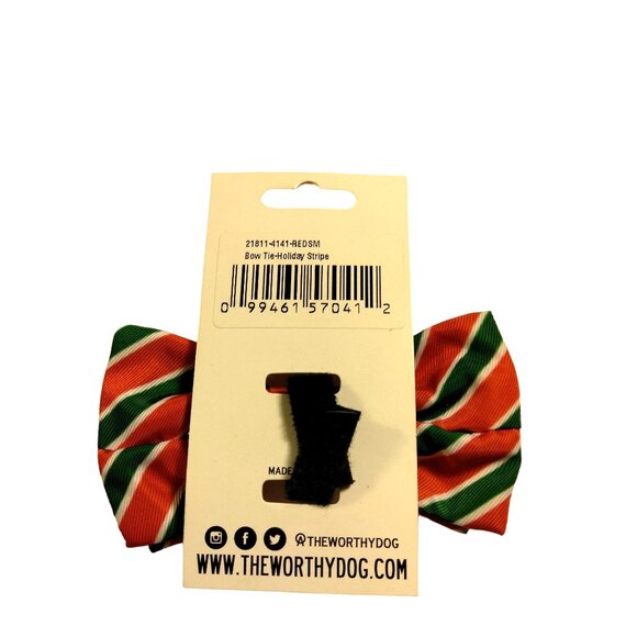 Worthy Dog Christmas Collar Bow Tie Red Green Stripes Pet Dog Cat - Picture 2 of 4